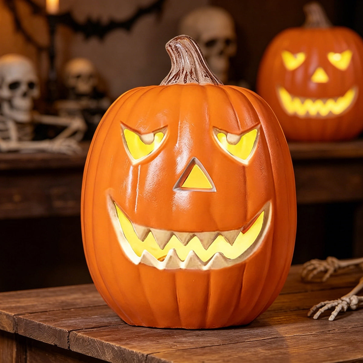 Large Halloween Pumpkin Decoration with Warm LED Light, Blow Molded Plastic for Outdoor Yard Porch Display, Plug and Play or Battery Operated Festive Decor