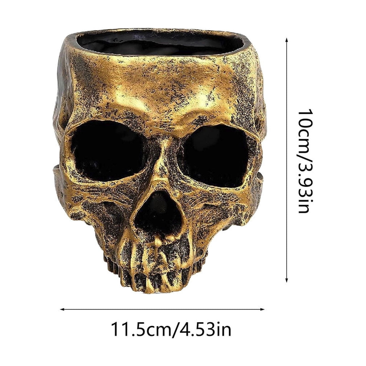 AuroraX Halloween Skeleton Head Plantser Halloween Resin Skull Flower Pot Indoor Spooky Cactus Candy Halloween Desk Decoration Black