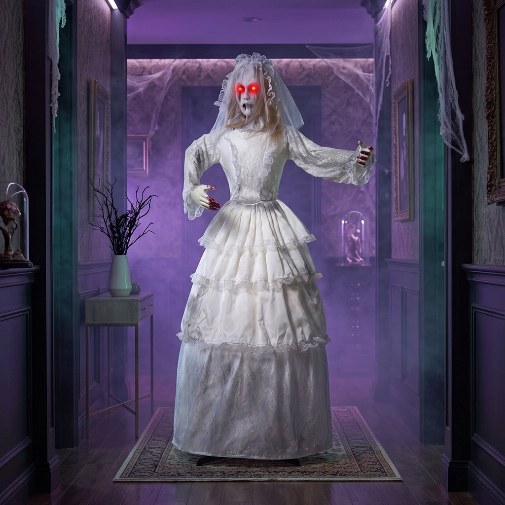 Joyfy 6.2 FT (74.8") Halloween Decoration Outdoor Animatronic Ghost Doctor, Sound Activated Life-Size Standing Ghost with Rotating Head, LED Eyes & Lantern, for Scary Haunted House,Yard Decor