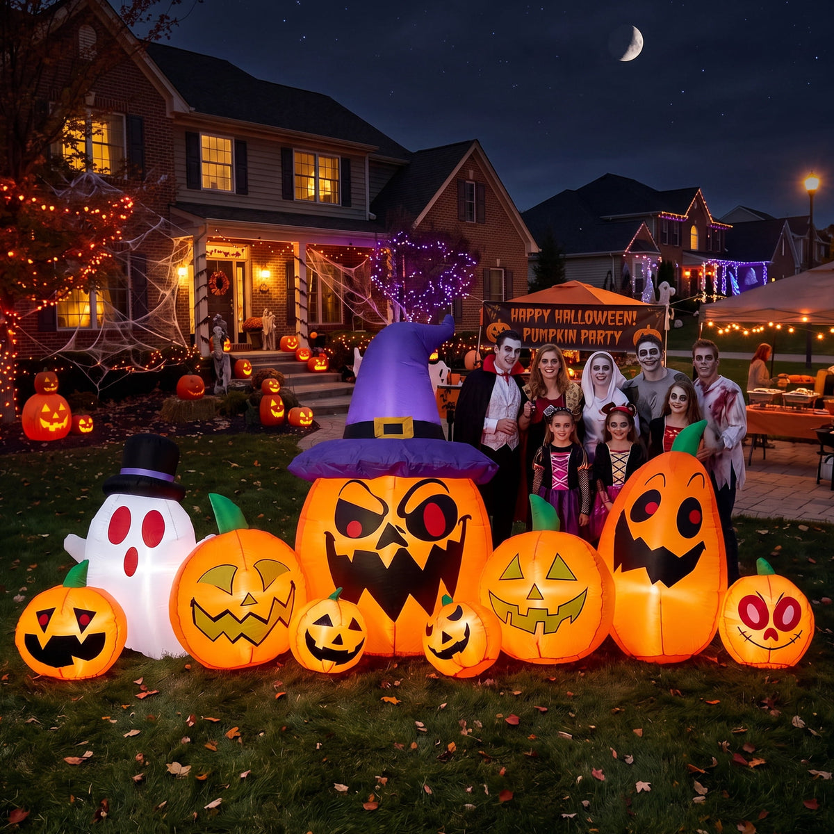 GVDV 8FT Halloween Inflatables Pumpkin Decorations with Witch Hat & Build-in LEDs, Halloween Blow Ups Indoor/Outdoor Decor for Party, Yard, Lawn