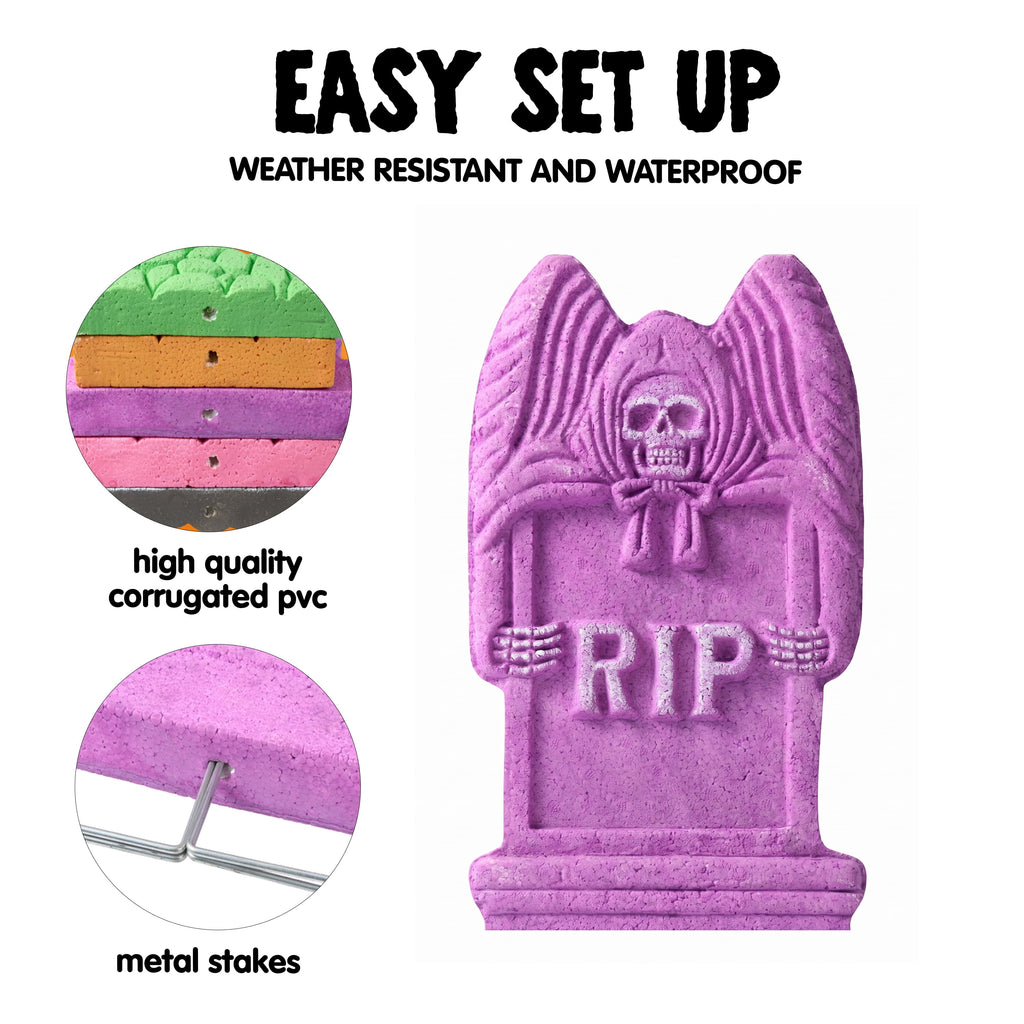 Joyfy 5 Pack Halloween Tombstone Outdoor Decorations,17 Inch Foam RIP Cemetery Headstone Decoration and 12 Halloween Yard Lawn Decoration Metal Stakes