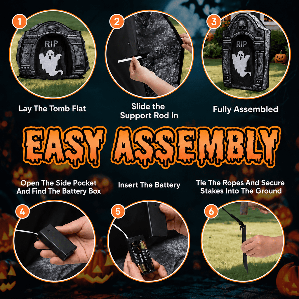 Toiyjofe 3.5ft Large Halloween Tombstone Decoration with LED Skull Eyes, Battery Powered Foldable Graveyard Decor for Lawn, Garden & Haunted House
