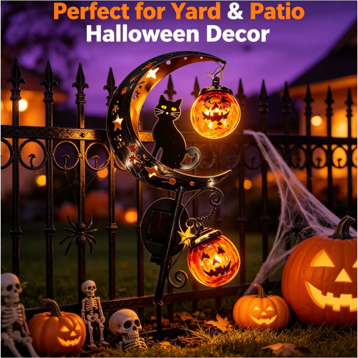 Halloween Solar Garden Stake Light,Metal Hanging Pumpkin Lantern Waterproof for Yard Lawn Proch