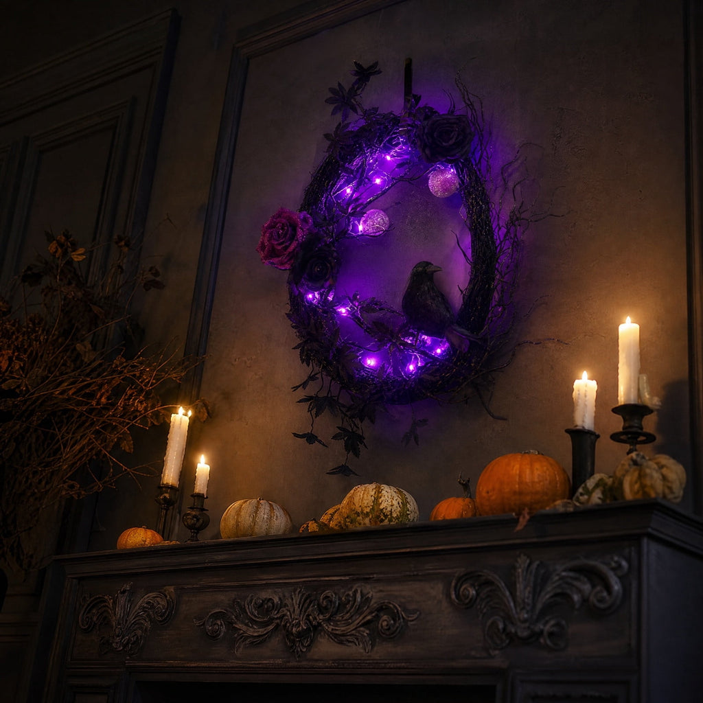 Gothic Mysterious Raven Lamp Light Sculpture, Resin Halloween Moonlight Luminous Crow Bird Led for Home Decor Gift, Bedroom Bedside, Living Room