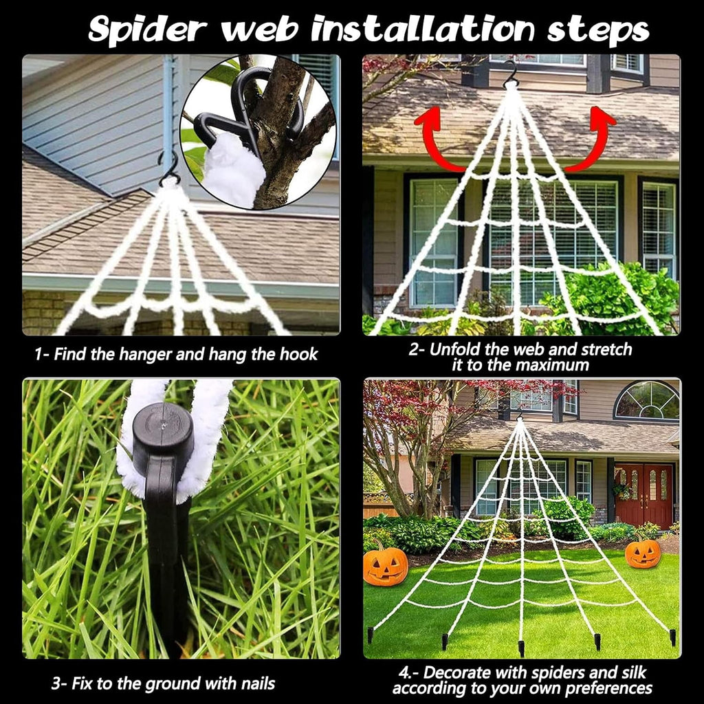 Ayieyill 200" Giant Spider Web with 49" Giant Spider Halloween Decorations Outdoor Scary Halloween Decor