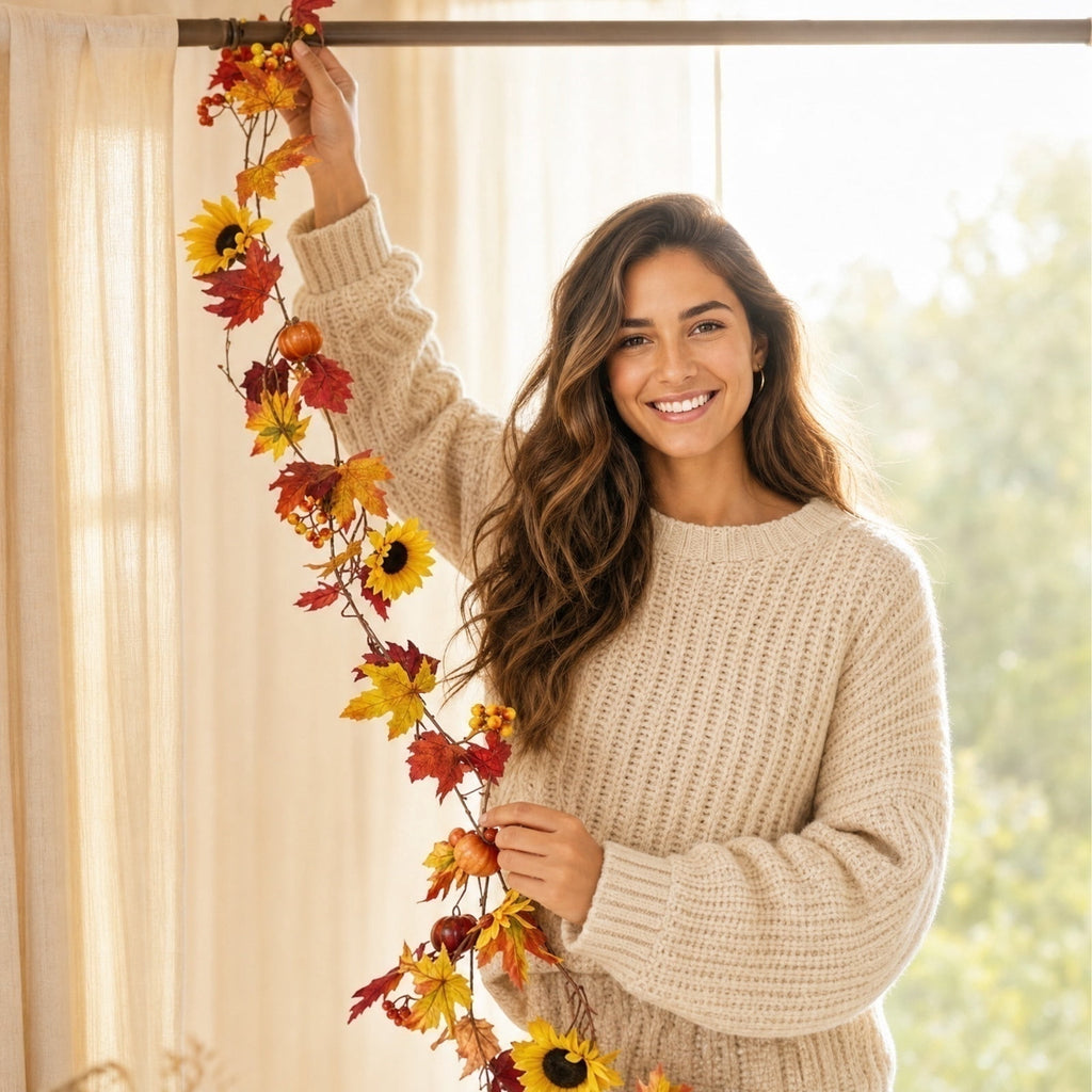 SPOORYYO 2Pcs Fall Maple Leaves Stems for Vase, Artificial Autumn Fake Leaves Decor, Maple Leaf Bushes Shrubs for Thanksgiving Halloween Home Farmhouse Table Centerpiece, 12.99" x 7.87"