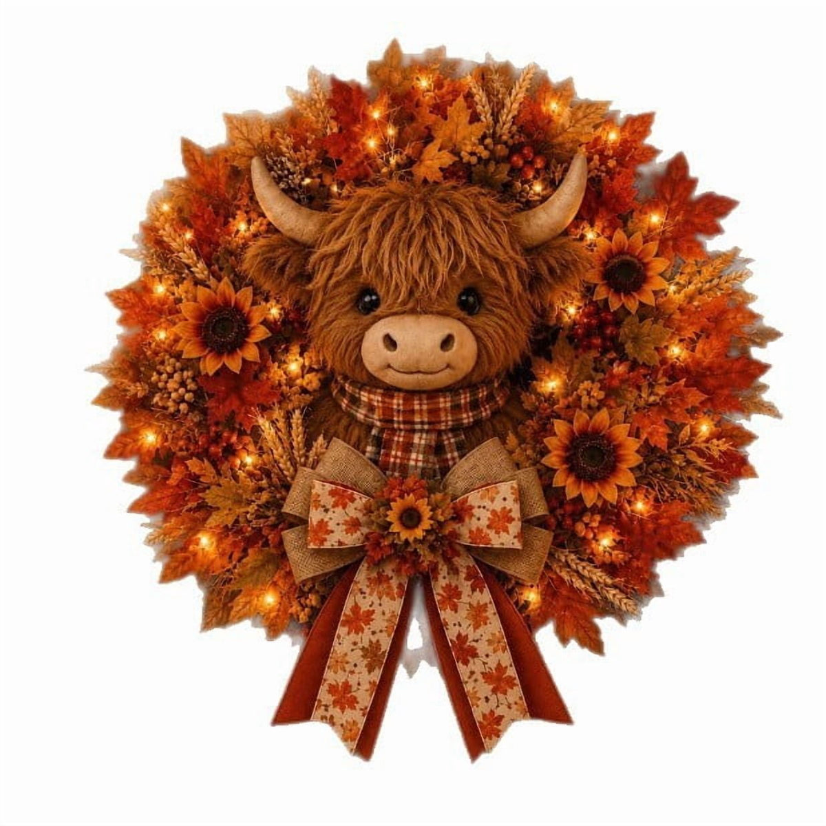 Gcvizuso Halloween Crescent Floral Wreath, Orange Red Rose Hydrangea Fall Front Door Decor for Autumn Harvest Celebration