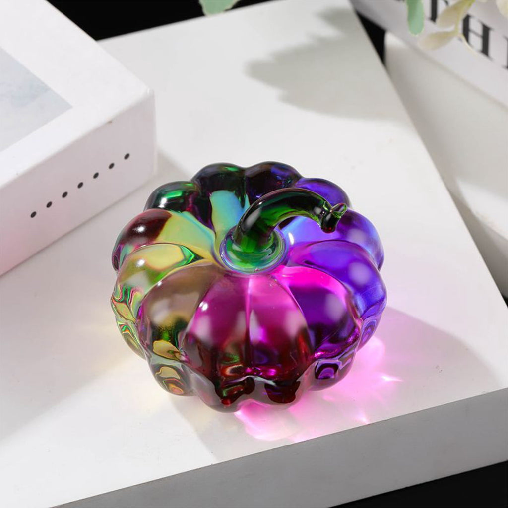 Fall Decor Mini Blue Hand Blown Glass Pumpkin Figurine Transparent Crystal Pumpkin with Green Stem Art Glass Fruit Tabletop Decor for Home Office Shelf Thanksgiving Halloween Gift