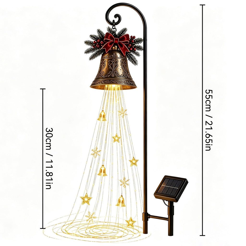 Luckky Christmas Bell Cascade Solar Yard Light,Solar Powered Flowing Star Bell Stake Light,Warm Yellow Outdoor Holiday Decor for Christmas Yard Decor（1 Pack）