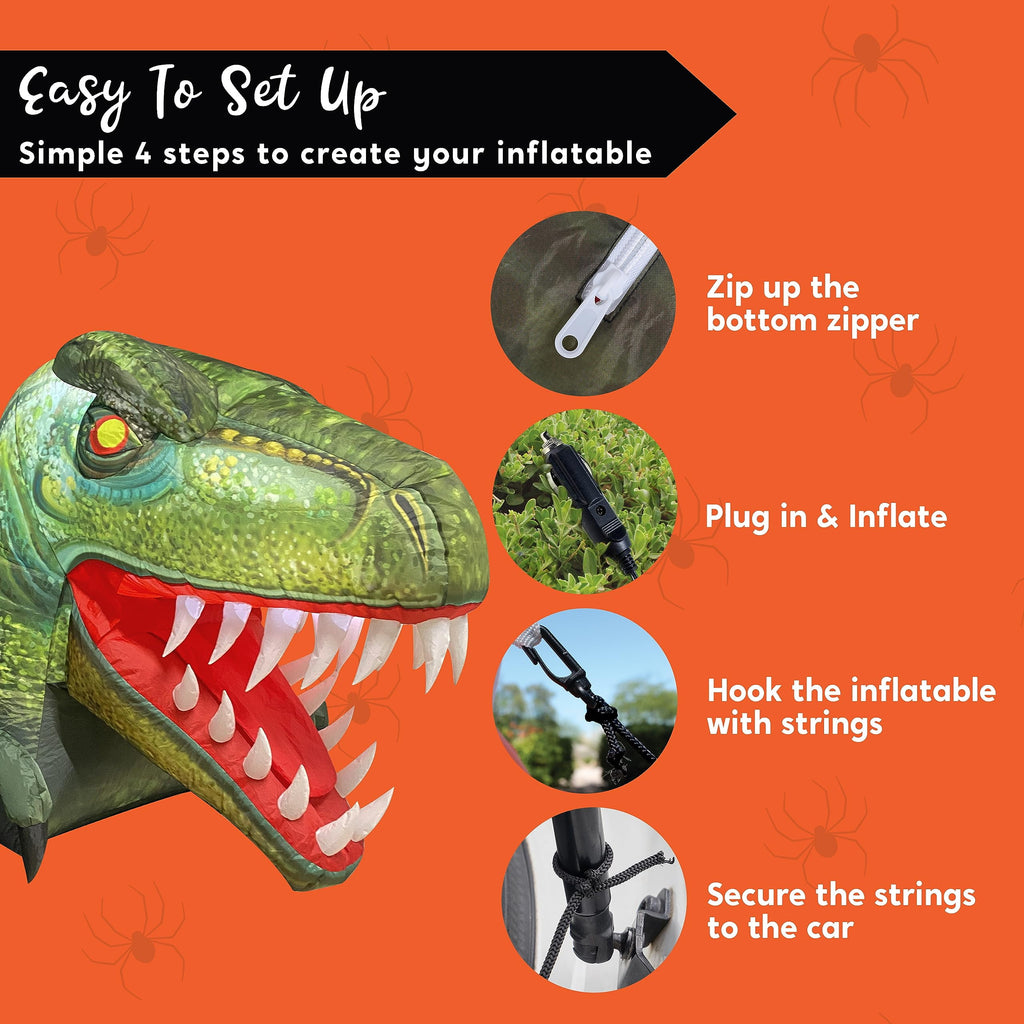 Joyfy 3.6 ft Animated Halloween Inflatable Dinosaur Decoration,Trunk or Treat Car Decorations Kit Dinosaur with Built-in LED Light for Halloween Party Indoor,Outdoor,Yard,Garden Decor