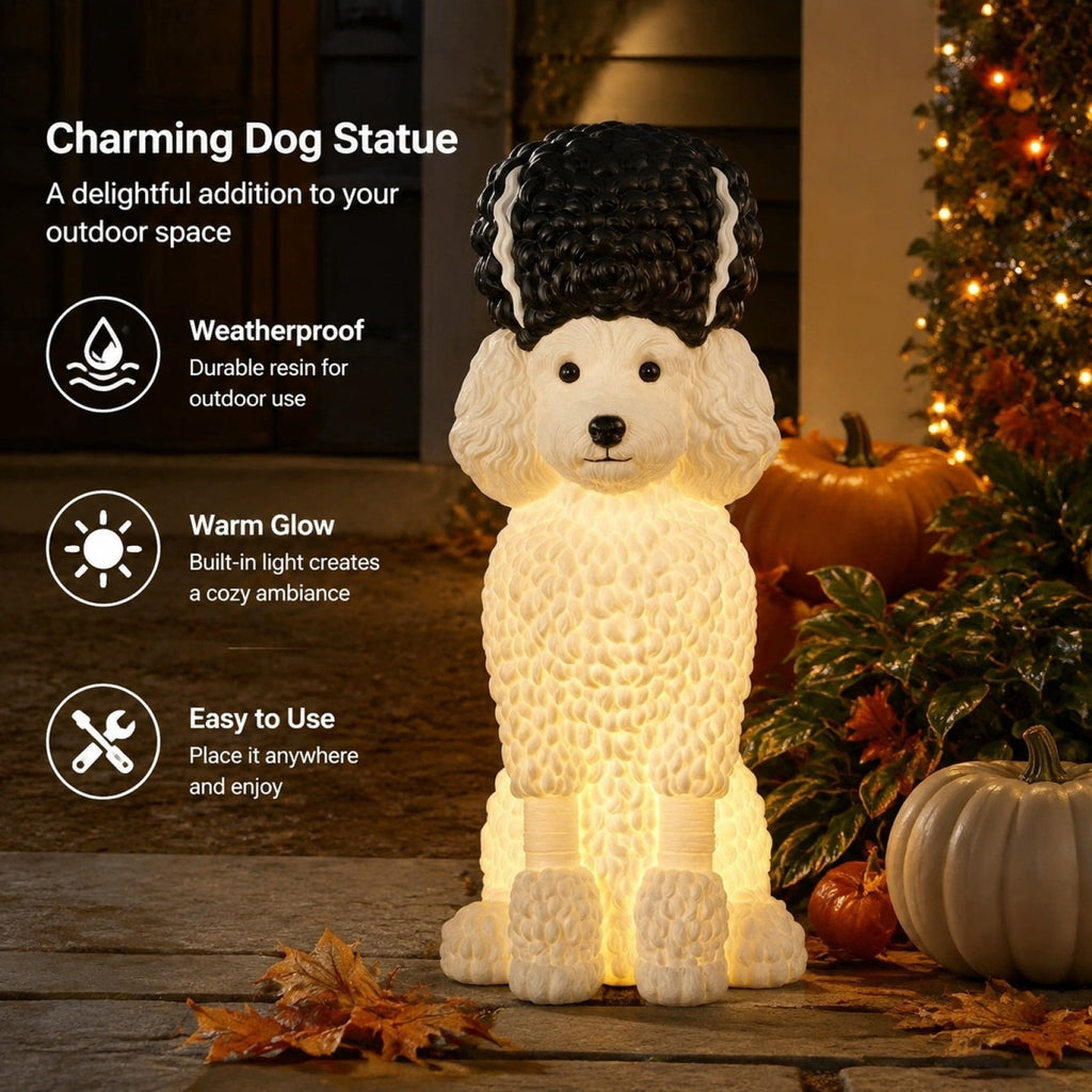 Clearance! Halloween Light‑Up Dog Figurine, 7.9in Scarecrow Dog Statue with Glowing Pumpkin, Waterproof Resin Table Yard Decor