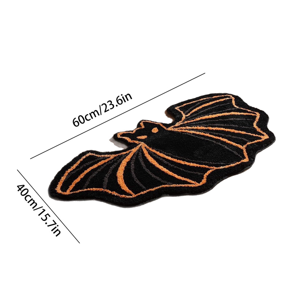 SDJMa Halloween Bat Bath Mat, Black Orange Washable Non-Slip Faux Fur Bat Floor Mat for Halloween Holiday Home Bathroom Bedroom Gothic Decor, 15.7"x23.6"