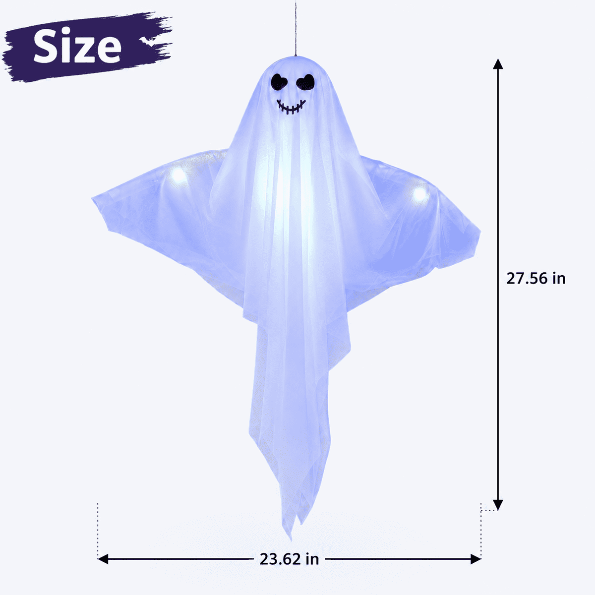 Clearance Light Up Hanging Ghost Decor, White Gauze Ghost Ornament with Blue LED Lights, Halloween Hanging Decoration for Front Door Porch Yard Tree Party Indoor Outdoor