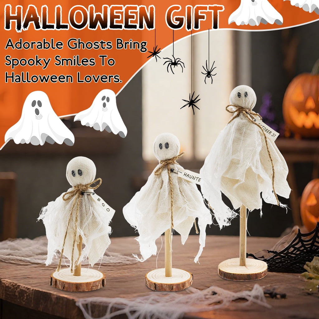 Halloween Decoration Indoor Primitive Halloween Wooden Cute Ghosts Decor Halloween Party Decorations for Table Centerpieces Shelves Mantels 3 Pcs