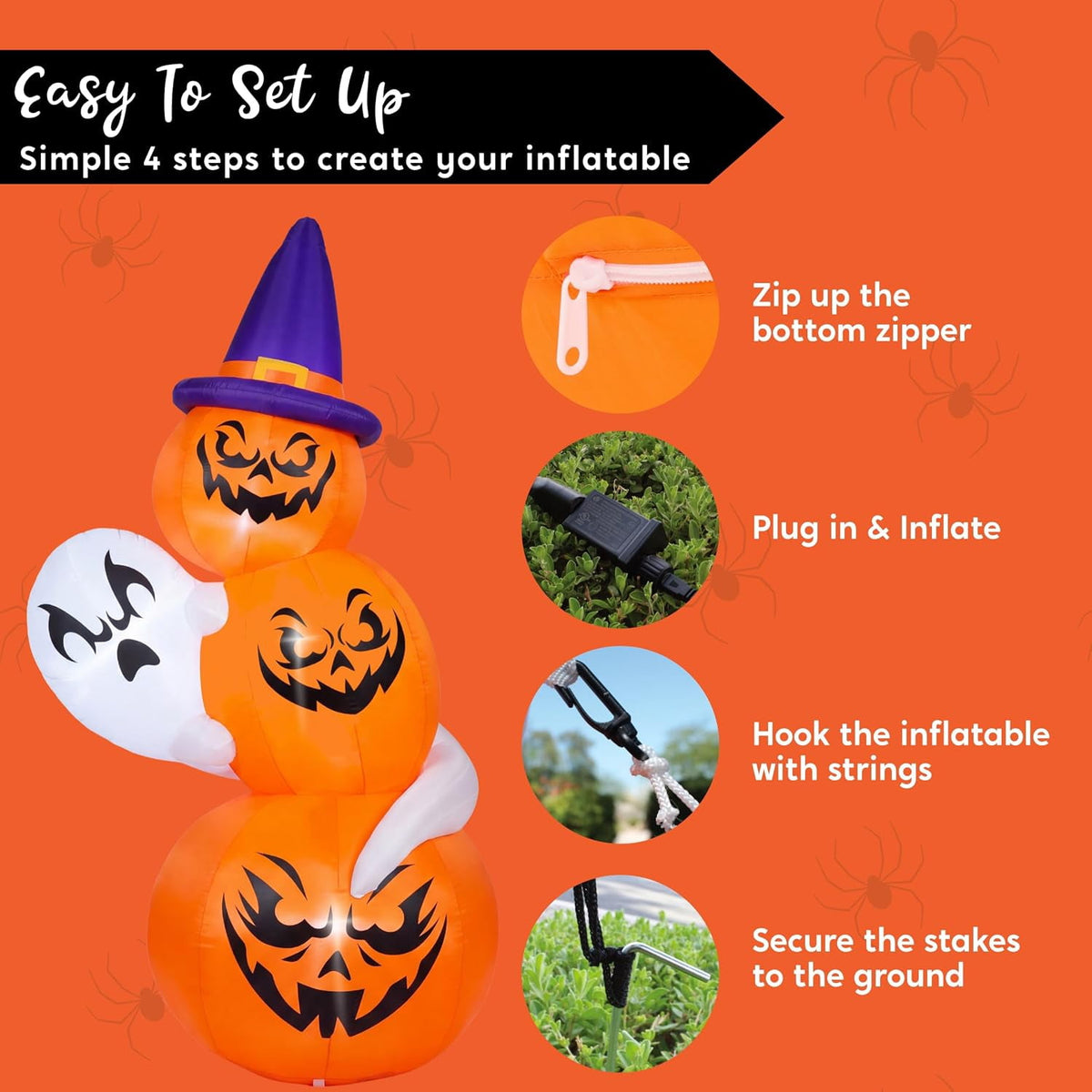 Joyfy 6 FT Halloween Inflatables Stacked Pumpkins with Build-in LEDs for Porch,Halloween Pumpkin Decor Blow up Yard Decorations