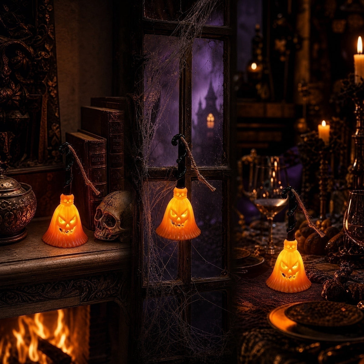SCNOR Vintage Stained Glass Pumpkin Table Lamp, USB Powered Jack O Lantern Night Light for Halloween Fall Mantel Decor