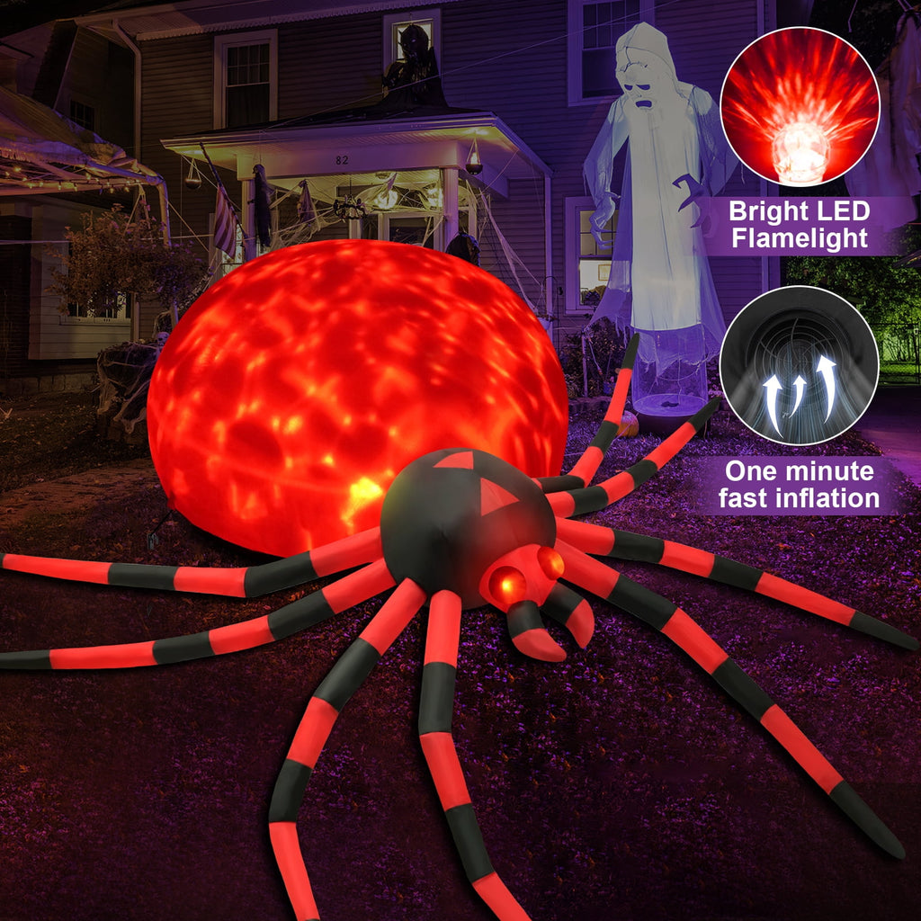 Yexmas 8FT Halloween Inflatables Outdoor Decorations Giant Spider Decorations with LED Lights and Air Pump Blow up Inflatable Green