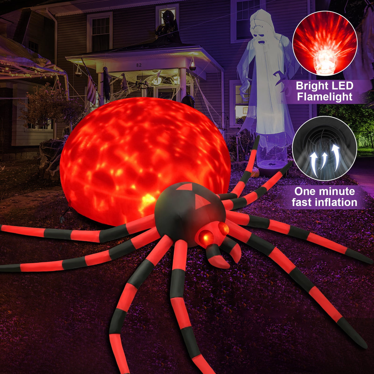Yexmas 8FT Halloween Inflatables Outdoor Decorations Giant Spider Decorations with LED Lights and Air Pump Blow up Inflatable Green