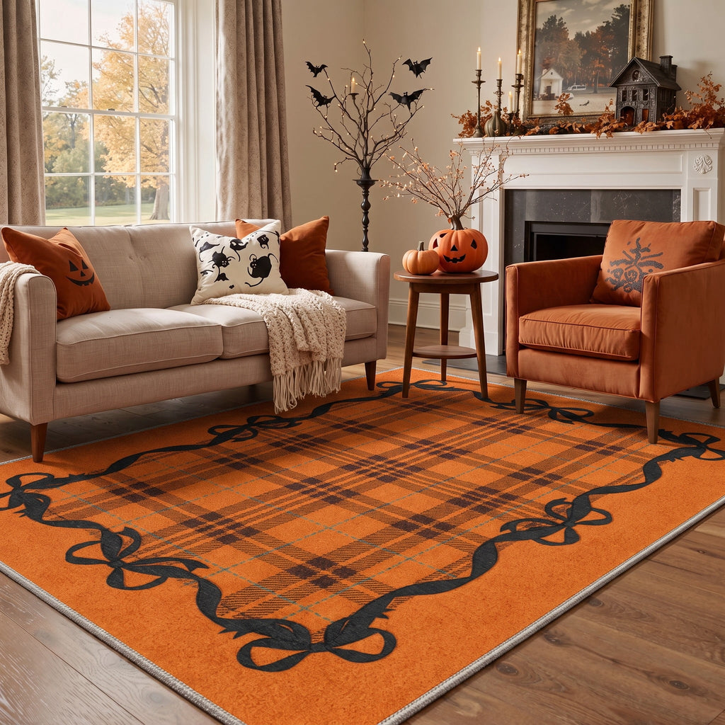 KUETH 3'x5' Halloween Machine Washable Area Rug, Non-Slip Rugs for Living Room, Bedroom and Dining Room, Orange