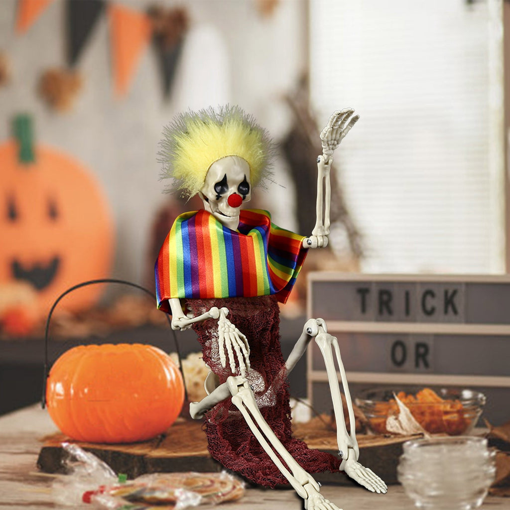 JHyouerji Life Size Posable Joint Plastic Human Skeleton Prop,Red Weatherproof Disassemble Spooky Decor for Yard Haunted House Halloween Party Scene Layout