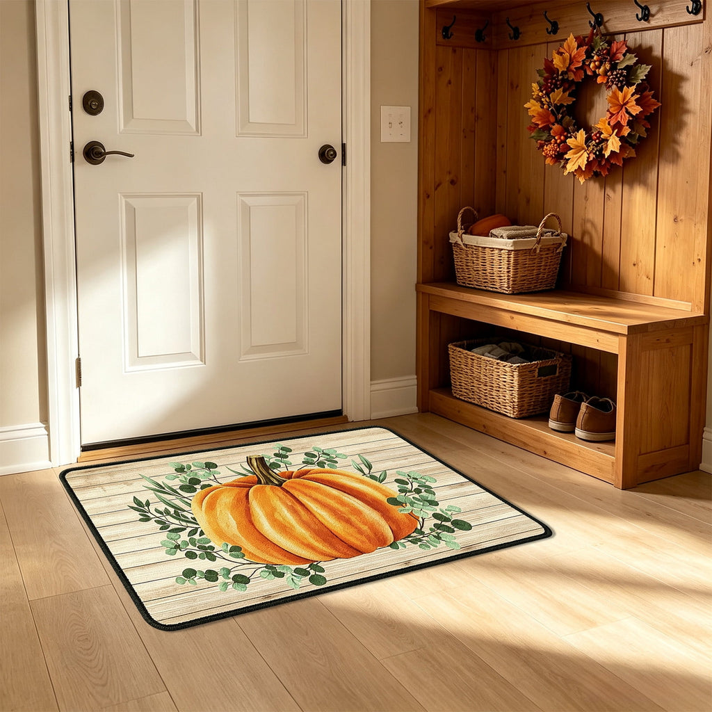 Yhmxh Fall Pumpkin Decorative Door Mat, Autumn Harvest Welcome Entryway Rug, Non‑Slip Absorbent Front Doormat, Seasonal Floor Mat for Indoor Outdoor Halloween Home Decoration 15.7x23.6 Inch