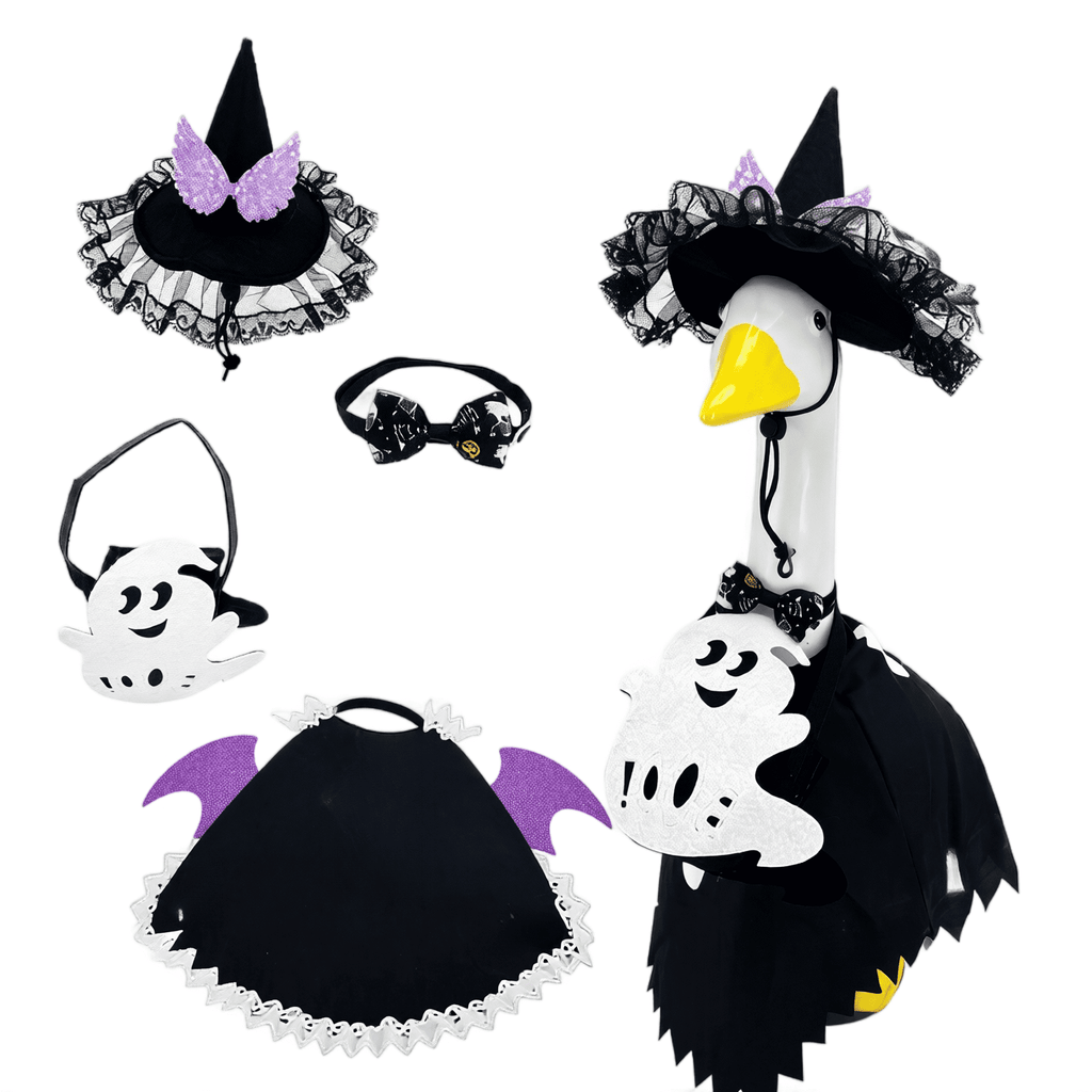 Halloween Garden Porch Decor, Porch Goose Outfits Halloween, 23 Inch Porch Goose Outfits, Witch Dress and Hat Set, Fits 23X11X26 Inch Standing Plush Goose for Front Porch Lawn