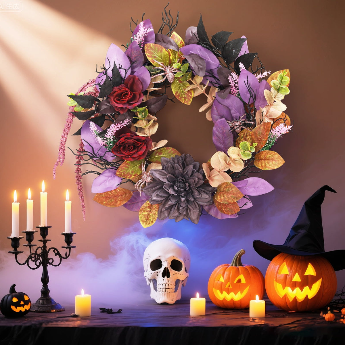 Garvee Halloween Wreath for Front Door, 18 Inch/20 Inch Fall Wreath for Indoor Outdoor Wall Window Porch Patio Garden Farmhouse Home Party Prom Decoration
