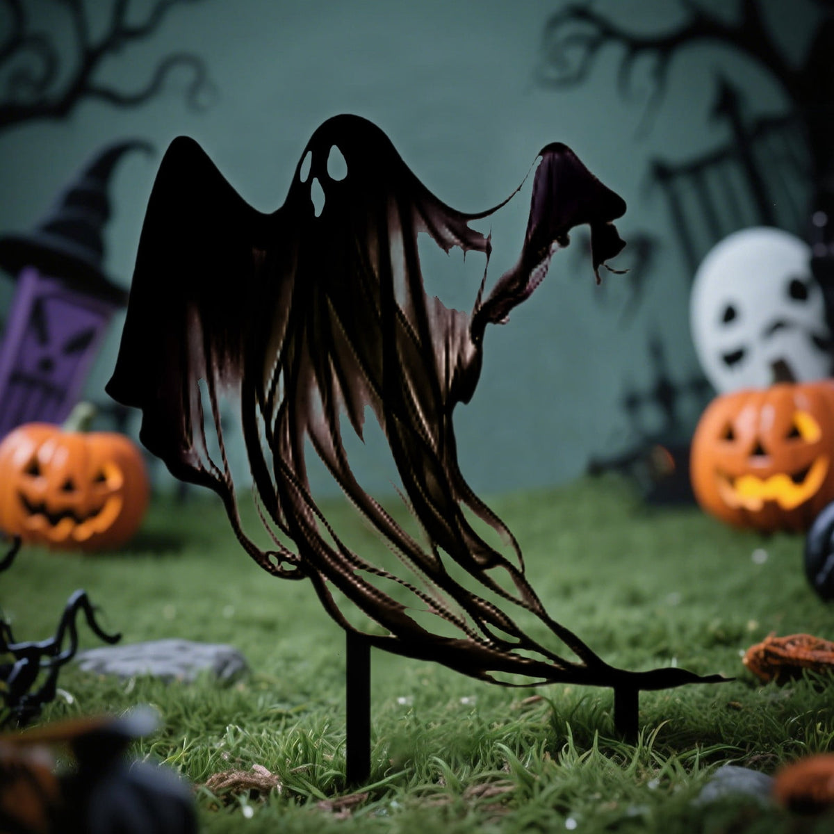 Halloween Drifting Ghost Ground Stake Metal Stake for Garden and Courtyard Decor