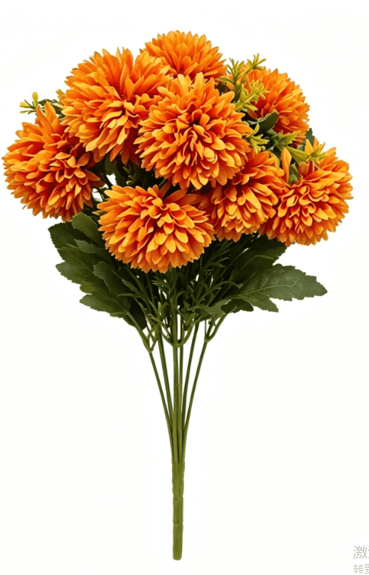 1Pack Faux Fall Mums for Outside Artificial Mums Outdoor Clearance Chrysanthemum Bush Silk - Orange Fall Decorations for Home Fall Wedding Flowers