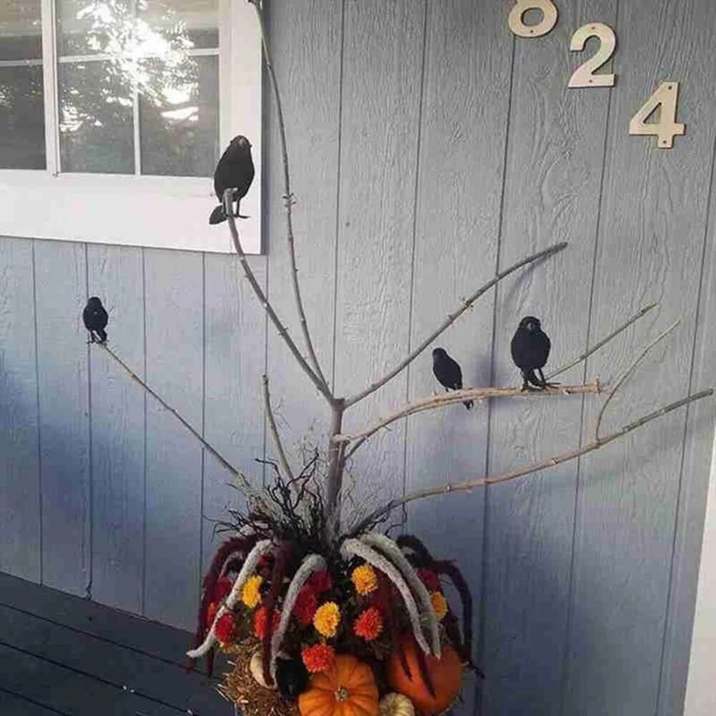 Yanxiao 6PCS Halloween Black Crows Decorations, Realistic Foam Halloween Handmade Black Feathered Crows with Fixable Legs, Halloween Gothic Ornaments for Table Centerpieces, Party, Indoor & Outdoor
