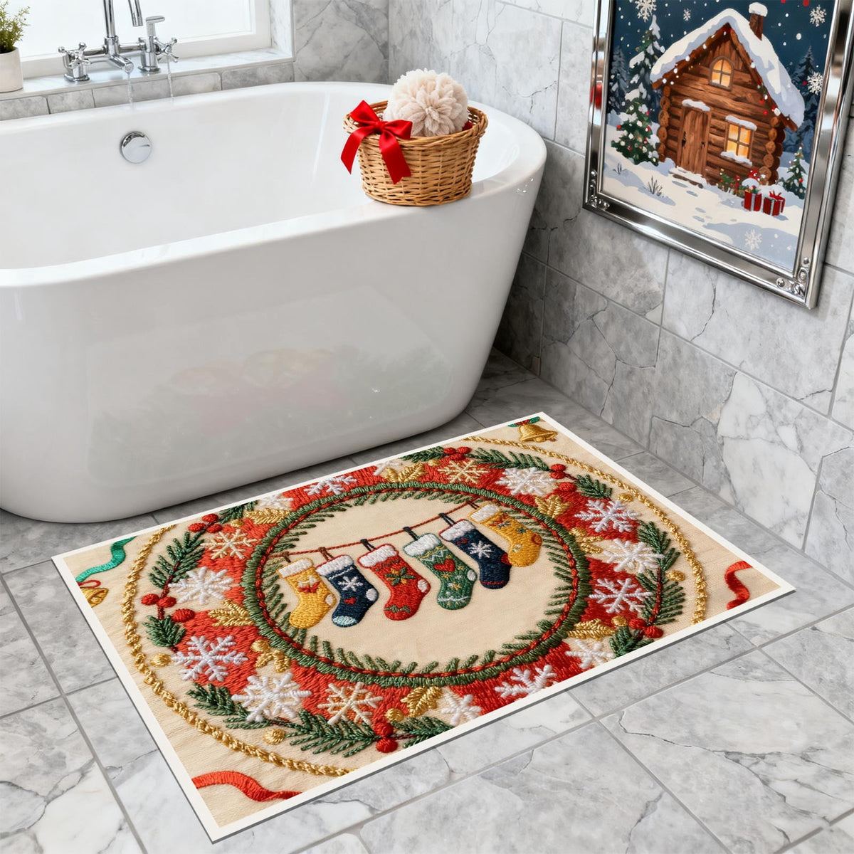 Tupukom Under 5 Dollars Christmas Welcome Doormat Front Door Mat Indoor Outdoor Entrance Floor Mats Non-Slip Washable Christmas Home Decor 16" x 24" Inch
