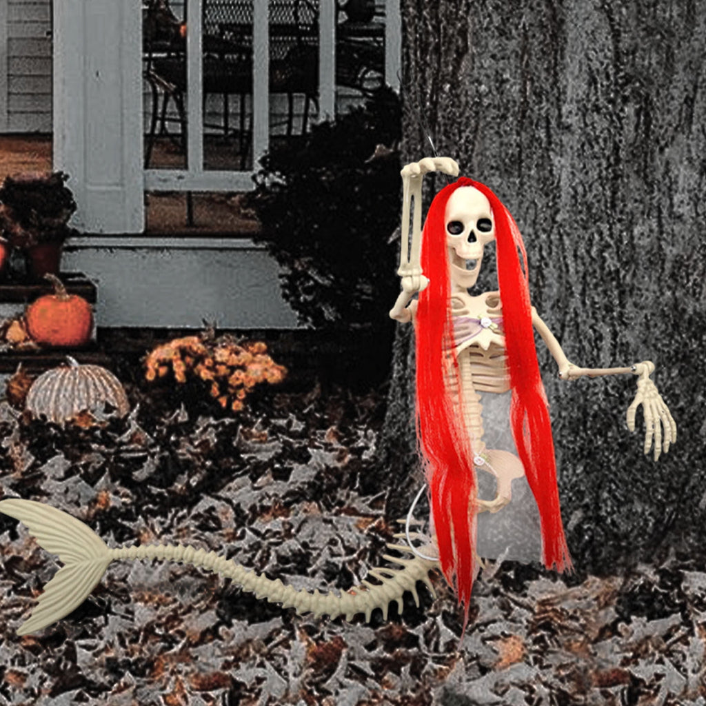 KMMYS Halloween Skeleton Fish Skeleton, Posable Joints, Mermaid Decor for Halloween Parties, Life-Size Decor for Haunted Houses, Outdoor Garden Decoration, Realistic Skeleton Prop