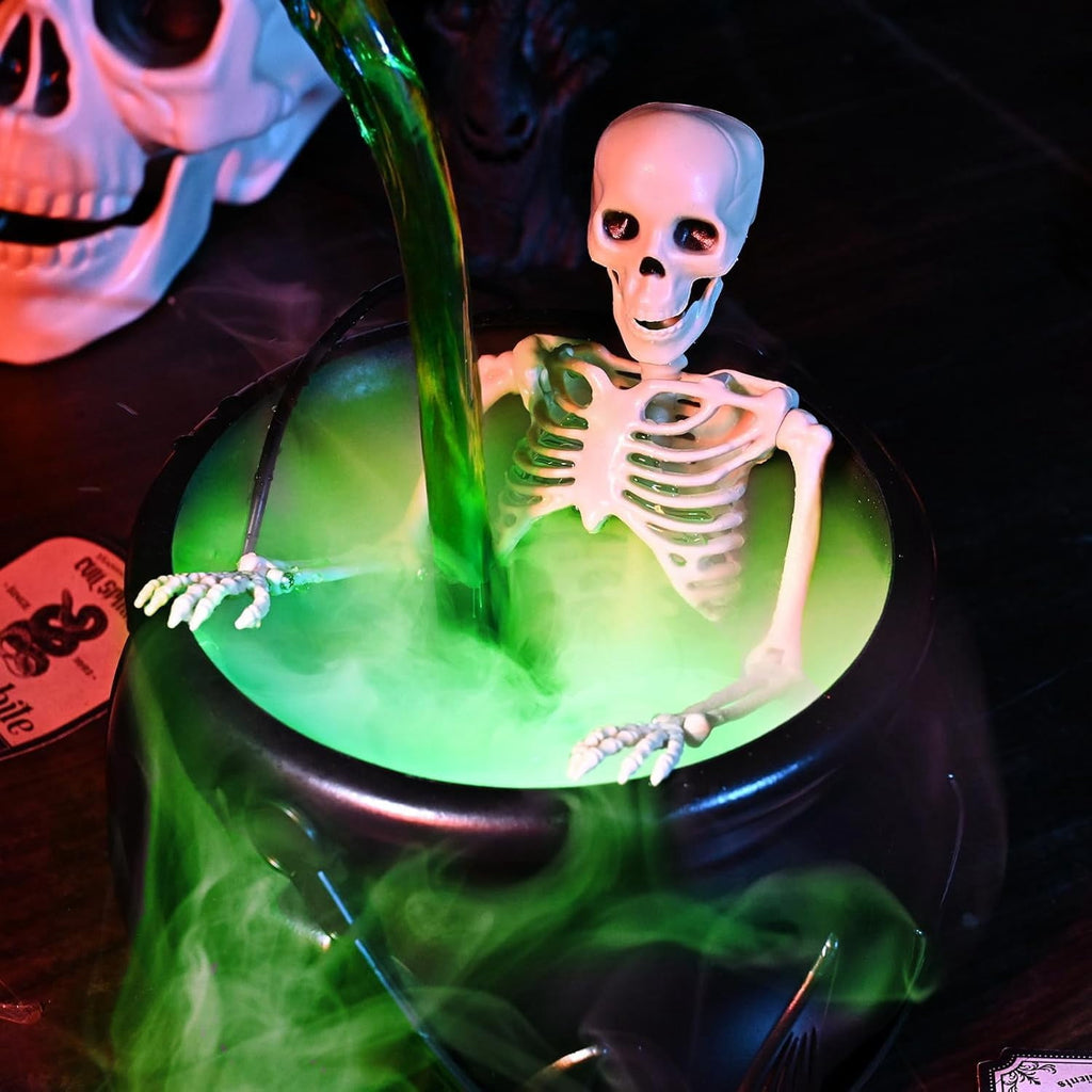 TETOU Halloween Decorations Indoor,DIY Floating Potion Set with Witches Cauldron and Mist Maker,Spooky Black Plastic Cauldron with Skeleton for Halloween Party Home Room Mantel Table Indoor Decor