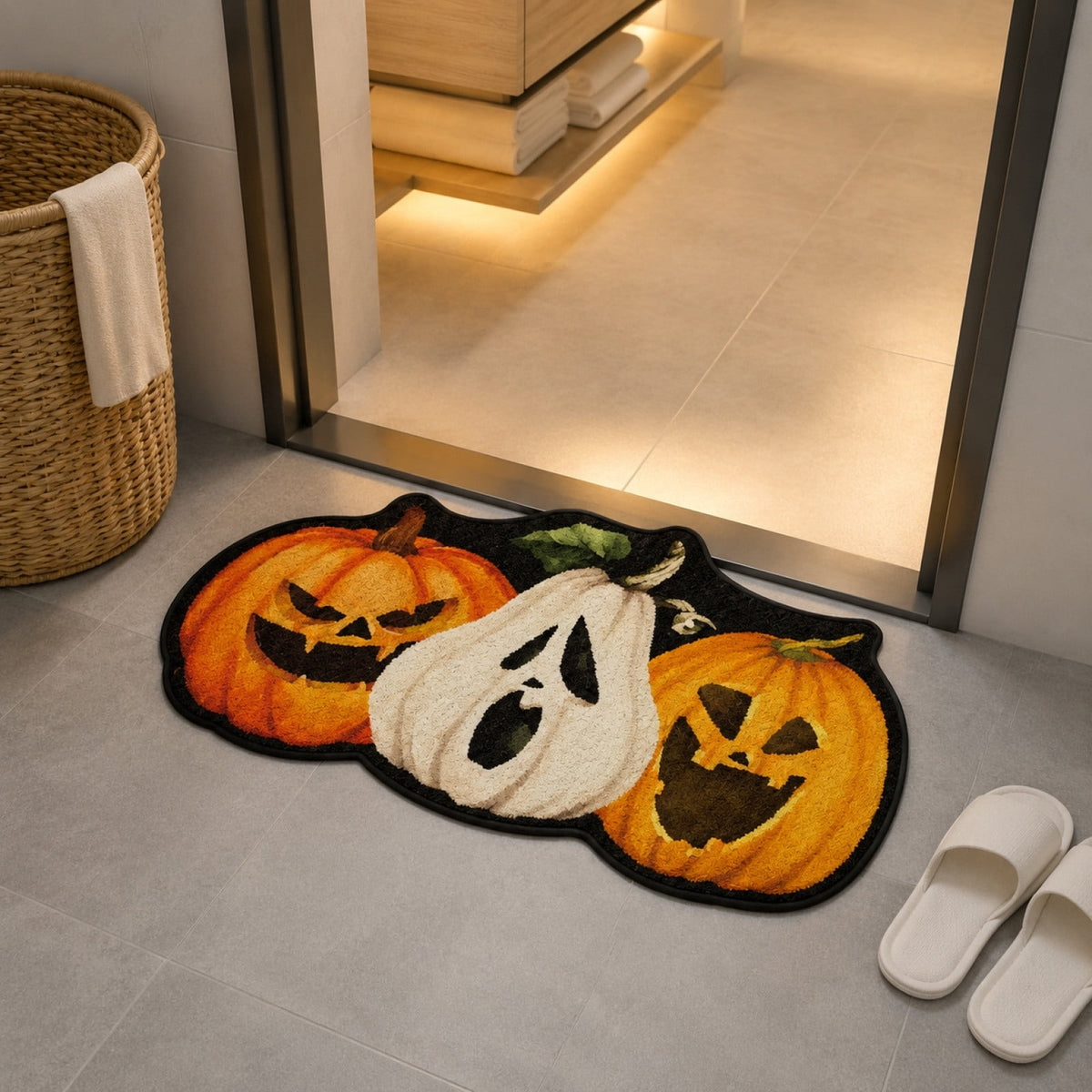 BingTong Cartoon Ghost Themed Fall Welcome Mat,Variety Spooky Adorable Ghost Shape Entryway Rug,Weather Resistant Low Profile Door Mat for Home Apartment Cafe Halloween Decoration Ghost F