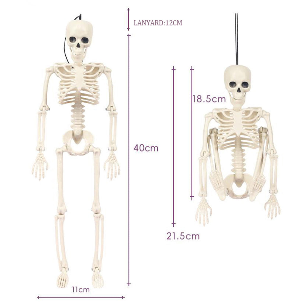 AUHomi 1 PC Halloween Skeleton, 15.7" Full Body Halloween Skeleton Decor with Movable Joints, Party Decorations, Halloween Outdoor Skeleton Decoration, Horror House Graveyard Props (S)