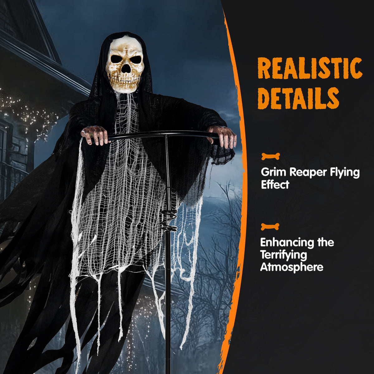 Joyfy Halloween Decorations Outdoor, 72"(6ft) Light Up Animated Scary Decorations Pumpkin Ghost with Sound Activation,Animatronics Pumpkin Decorations for Haunted House Prop Yard Decor