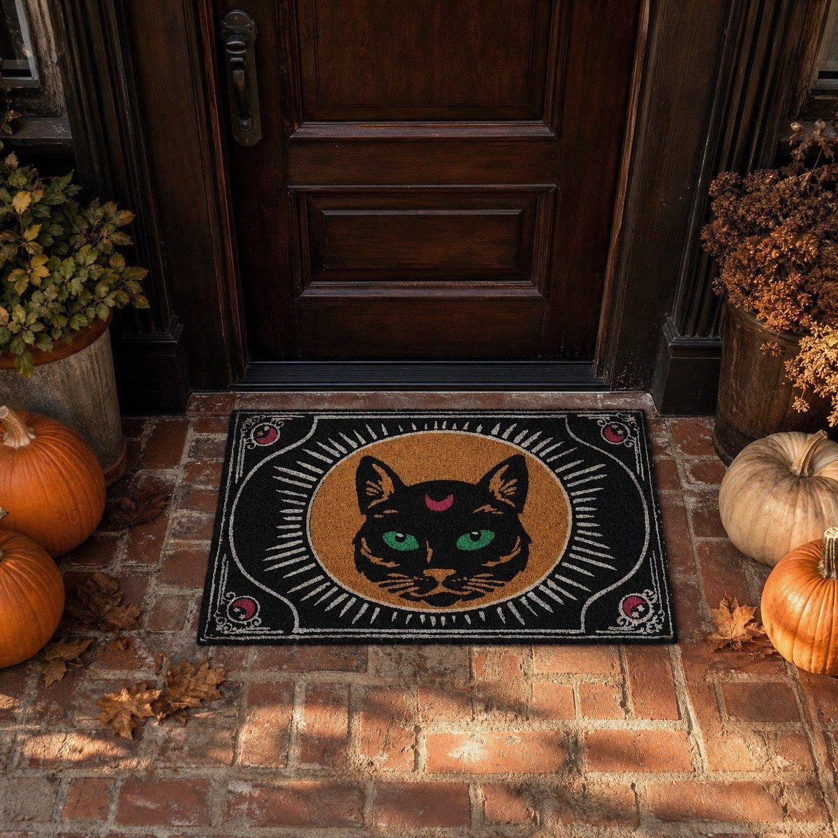 AHGQT Funny Green Eyes Cat Bathroom Rug, 31’’x19’’ Non Slip Machine Washable Mat, Spooky Halloween Rug Decor for Home Bedroom Shower Floor