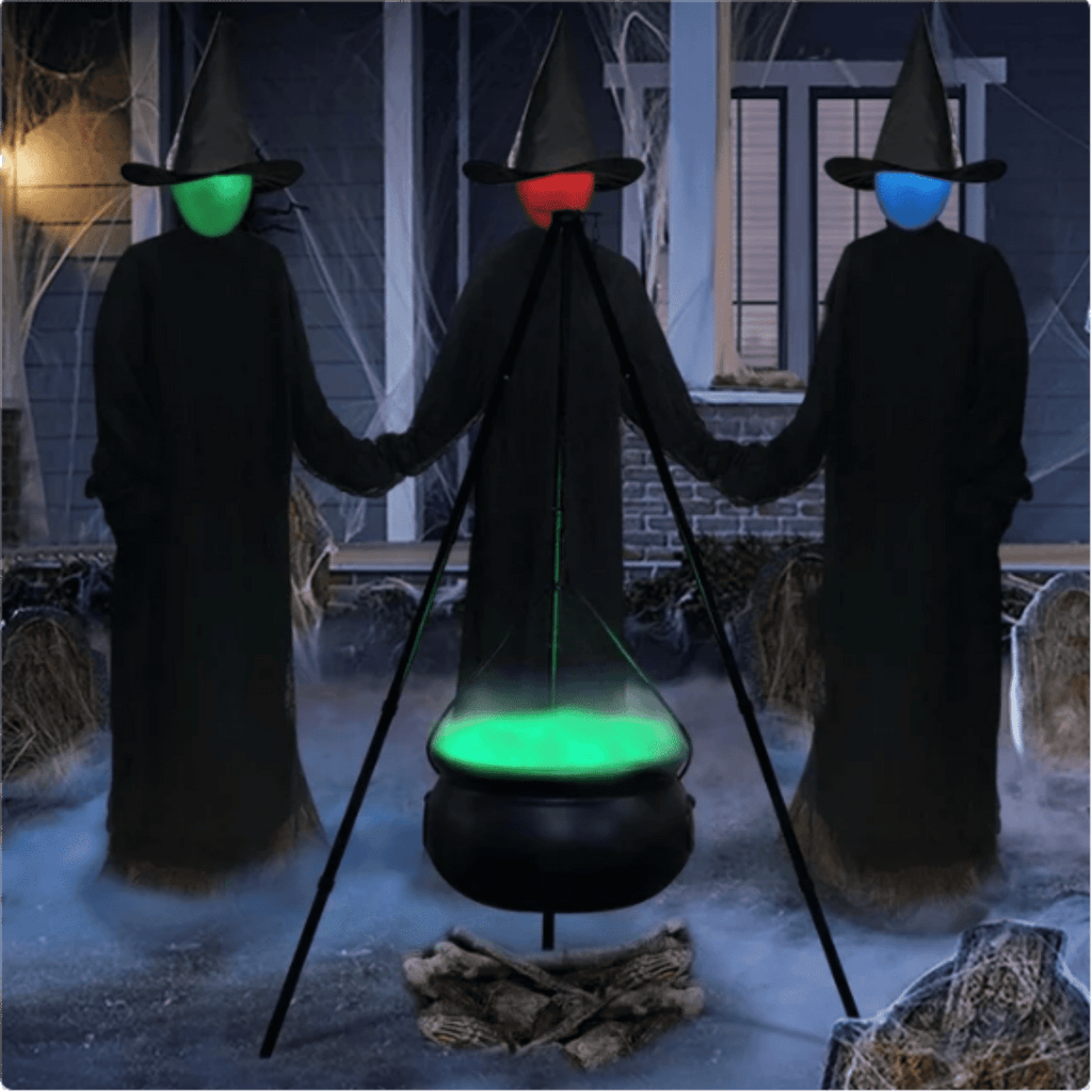 Tepsmf Large Cauldron Halloween Decor On Tripod with Timer Lights - Plastic Cauldron Witch Halloween Decorations for Porch Yard
