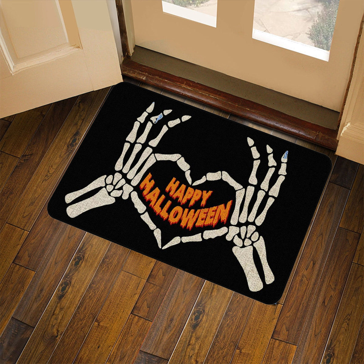 Orange Plaid Fall Outdoor Mat, Hand-Woven Porch Rug for Thanksgiving Halloween Door Decor