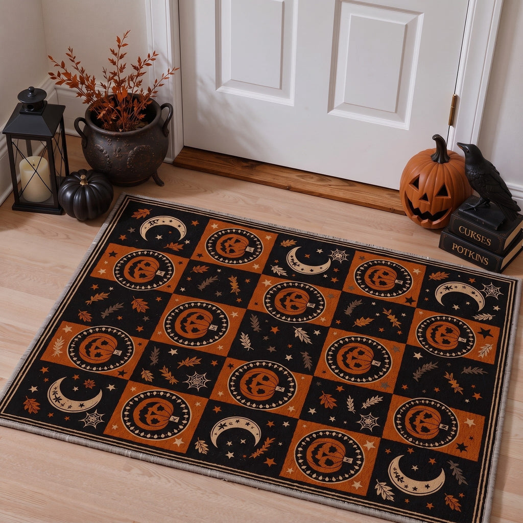 GENIMO 2'x3' Halloween Doormat, Washable Non Slip Soft Vintage Witch Outdoor Door Mat for Front Door Covered Porch Patio Entryway, Burnt Amber