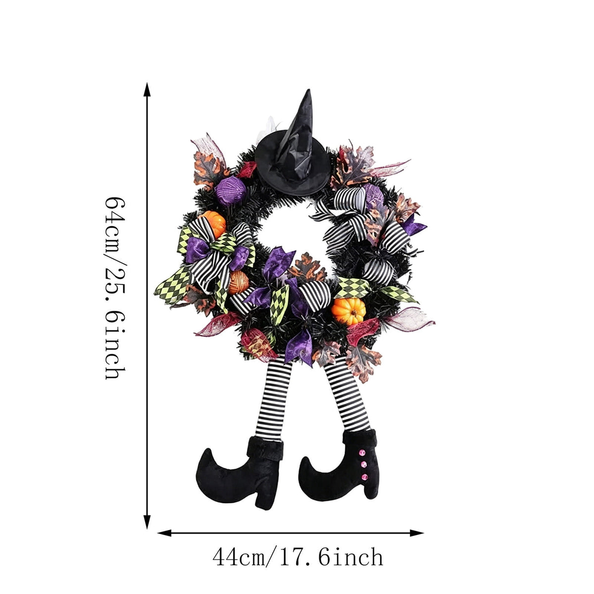 Halloween Decoration Indoor Outdoor Clearance, Halloween Witch Wreath For Front Door Decor Black Witch Hat Leg Artificial Fall Wreath With Pumpkin Bowknot Spooky Halloween Hanging Ornament