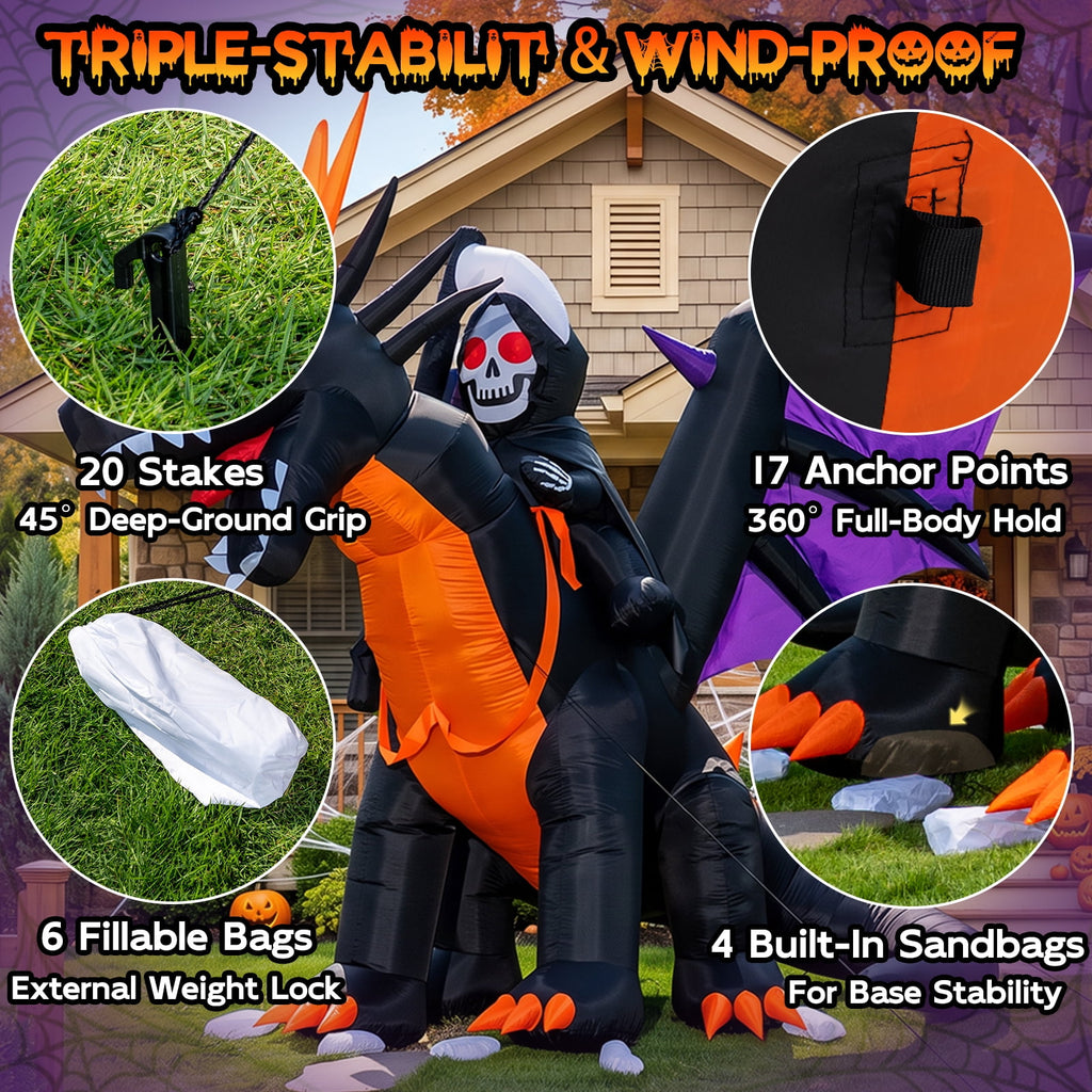 BSHAPPLUS® 9ft Halloween Inflatable Decorations,Blow up Yard Decor with Auto-Scaling Ghost in Pumpkin, Witch, Tombstone,Black Cat,Built-in LED,IP44 Waterproof for Outdoor Lawn Garden Party