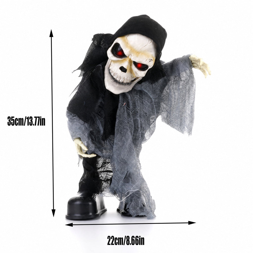 ShengapQ Halloween Animated Skeleton Ghost Decor, Scary Skull Prop, Glowing Red Eyes, Battery Operated Decoration for Party, Eerie Prank Decor for Indoor and Outdoor Events, Haunted House Ornament