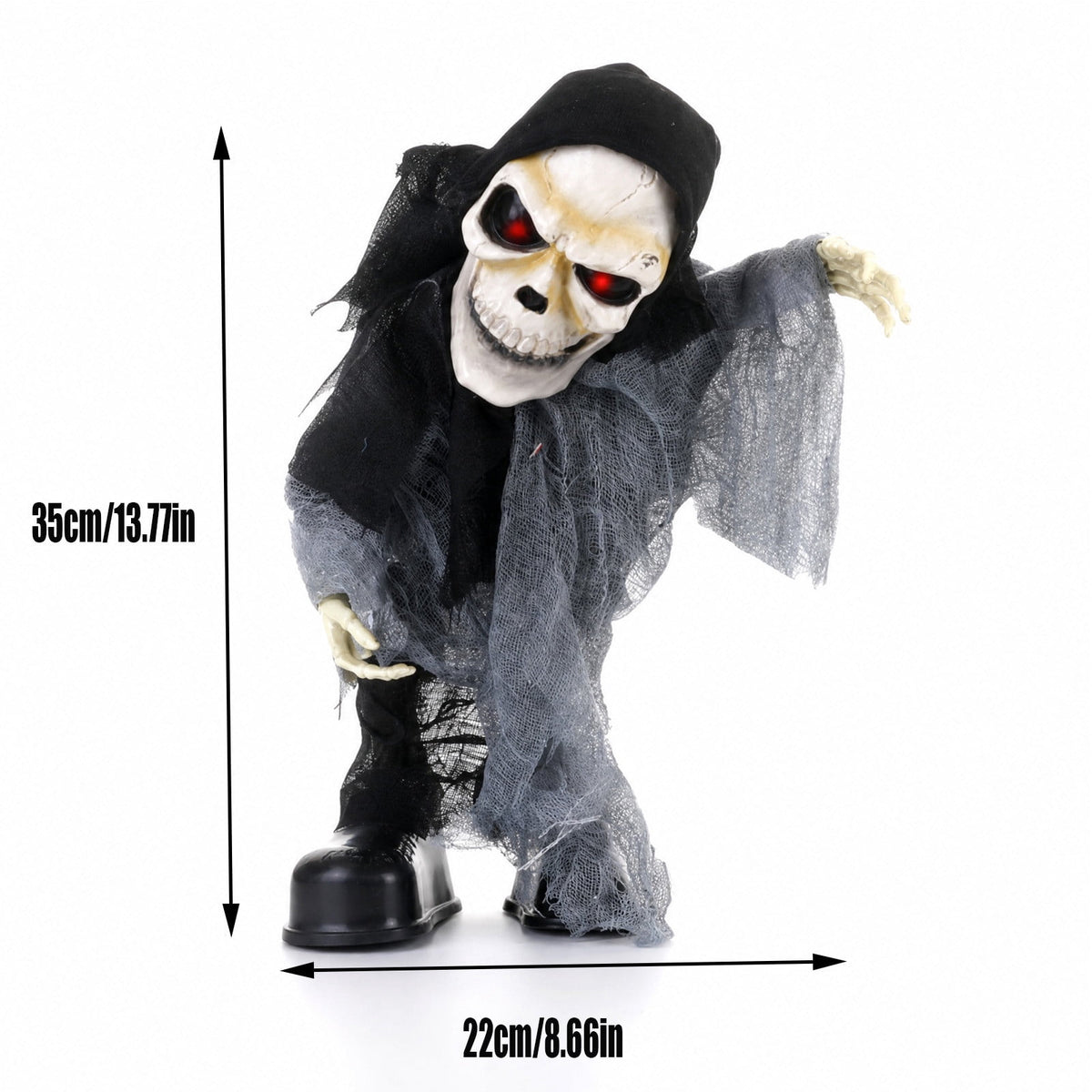 ShengapQ Halloween Animated Skeleton Ghost Decor, Scary Skull Prop, Glowing Red Eyes, Battery Operated Decoration for Party, Eerie Prank Decor for Indoor and Outdoor Events, Haunted House Ornament