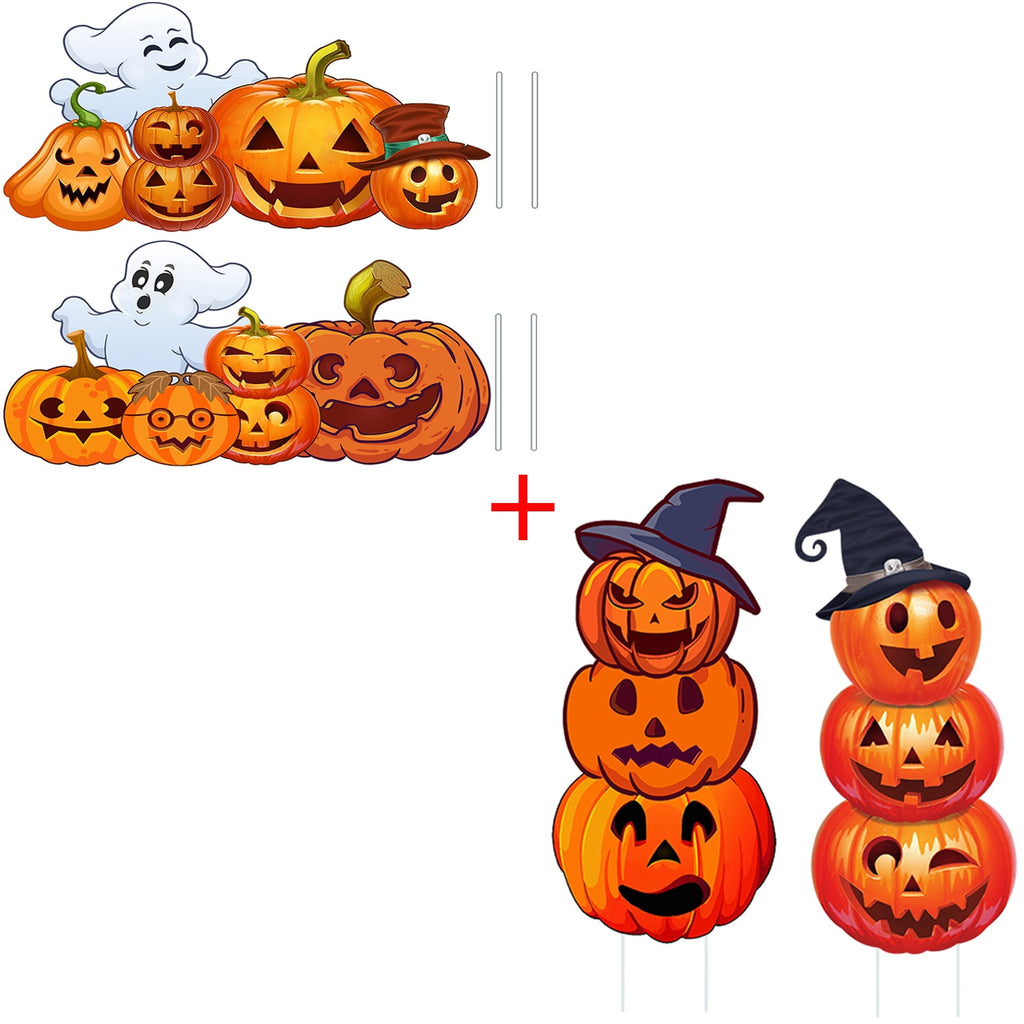 GameXcel Halloween Decorations Outdoor Yard Signs with Stakes, 34.8 in Tall Vertical Pumpkin and Ghost Decor, Weather-Resistant, 2 Count