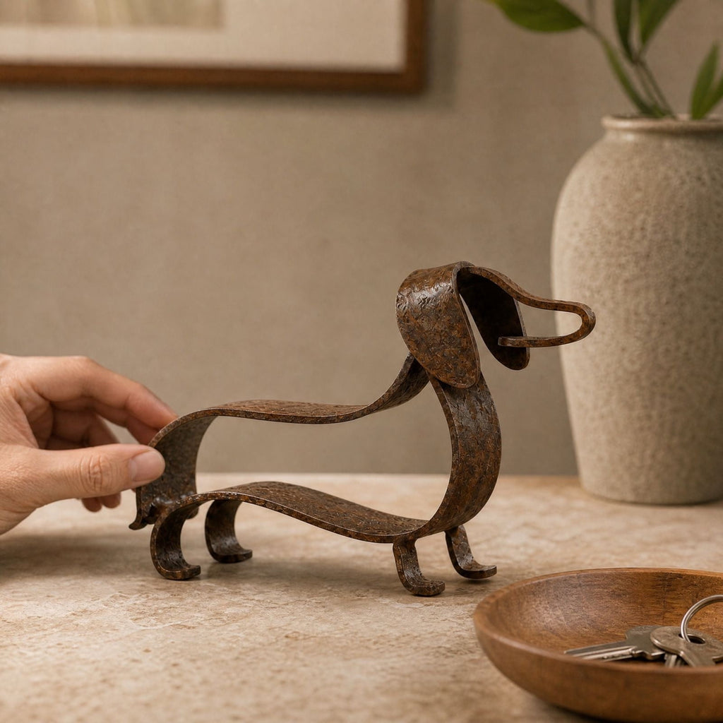 Dachshund Statue 9", Rusted Metal Dog Sculpture for Garden Yard, 1 Pack