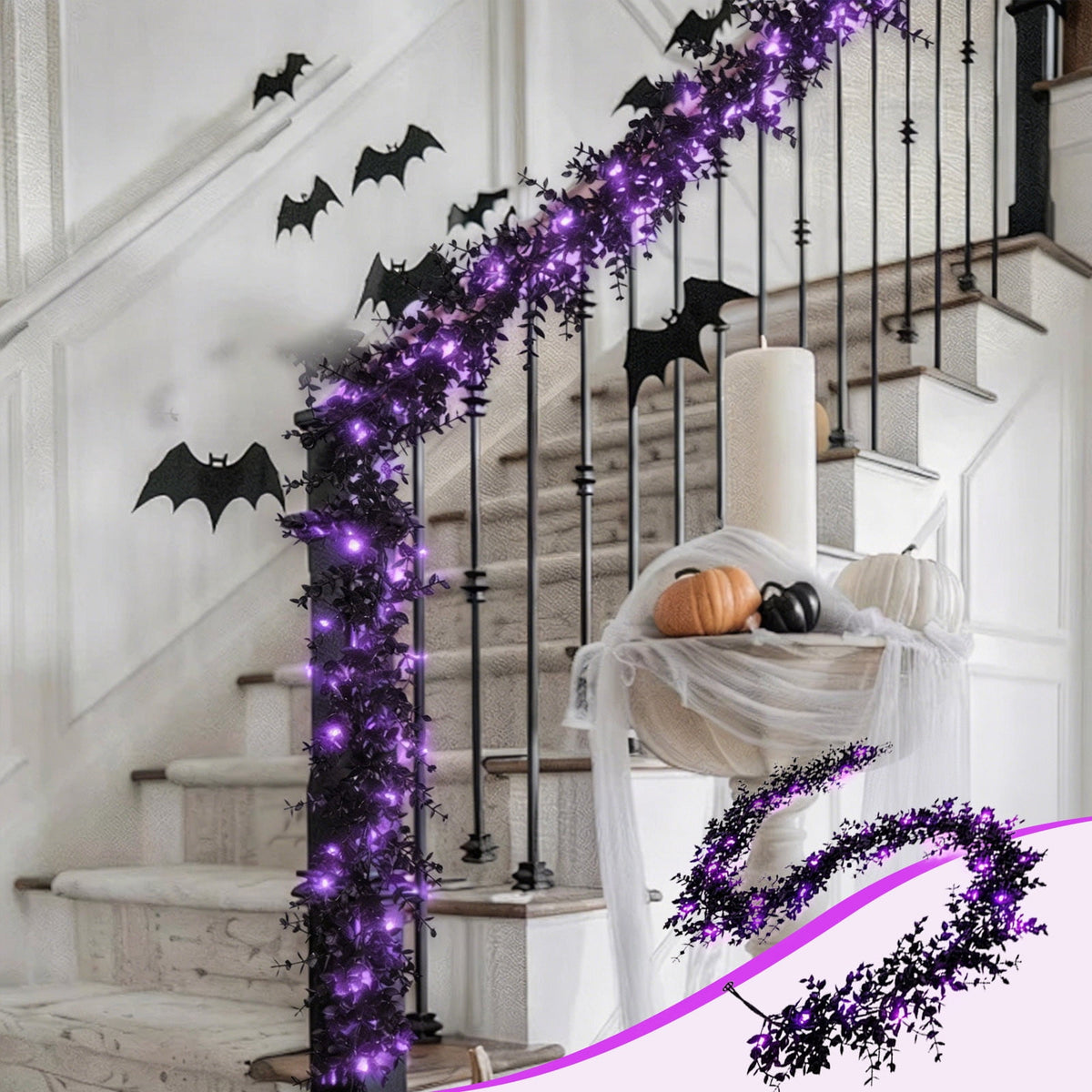 Chmadoxn 78.74" Halloween Thanksgiving Maple Leaf Garland with Mini Pumpkins & Berries, Artificial Fall Leaves Vine for Mantel Staircase Porch, Autumn Harvest Hanging Home Decor