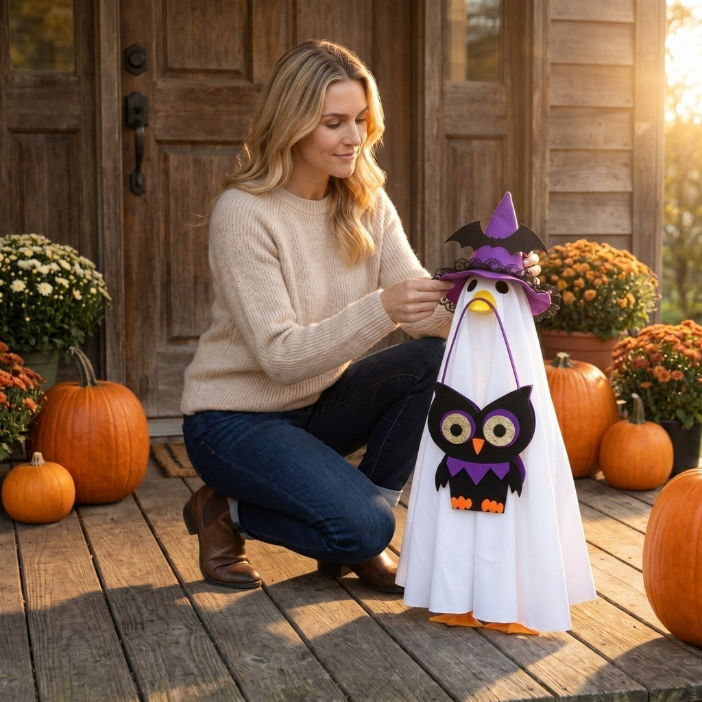 Halloween Garden Porch Decor, Porch Goose Outfits Halloween, 23 Inch Porch Goose Outfits, Witch Dress and Hat Set, Fits 23X11X26 Inch Standing Plush Goose for Front Porch Lawn