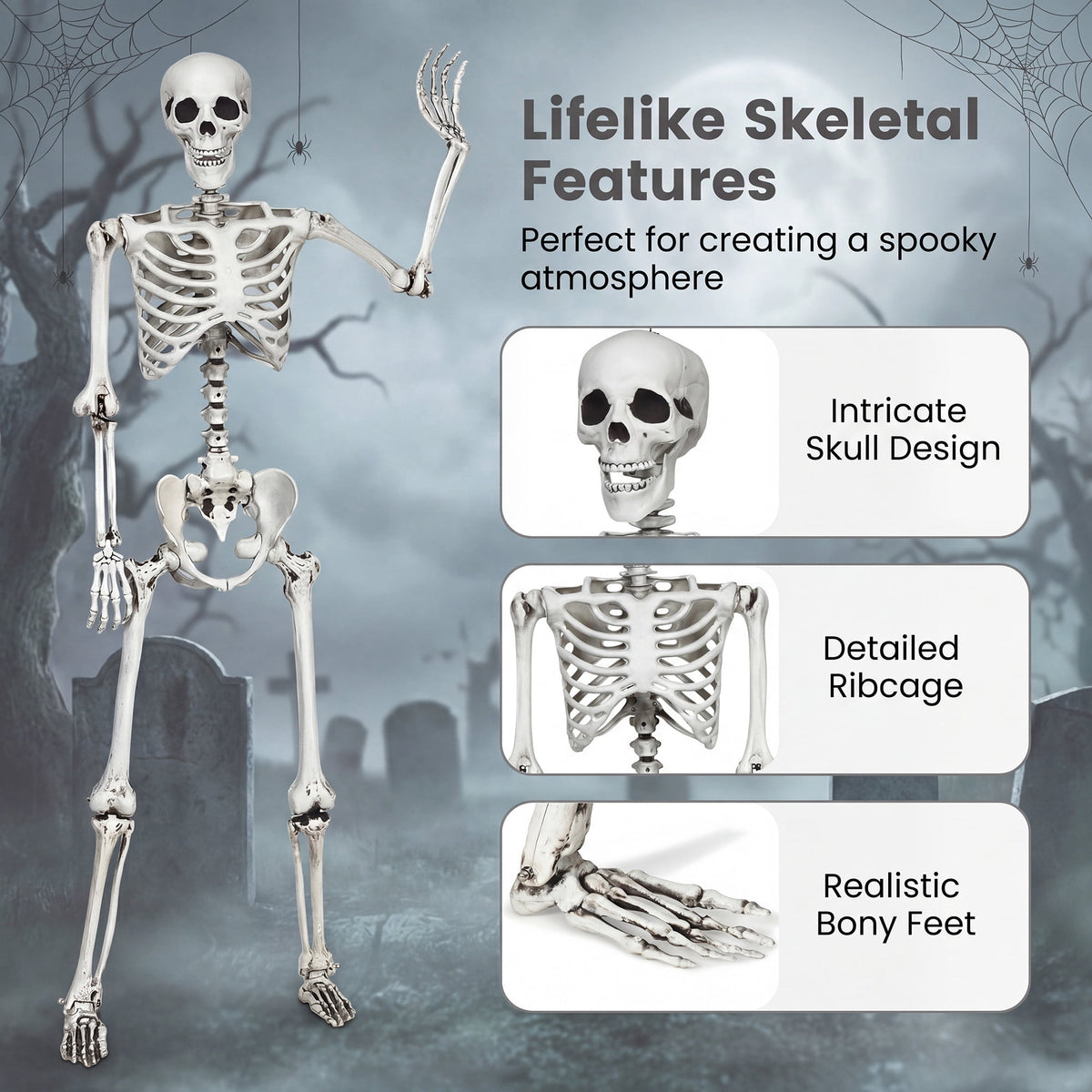 Costway 5.4ft Halloween Christmas Skeleton Life Size Realistic Full Body Hanging with Movable Joints 63 Inches