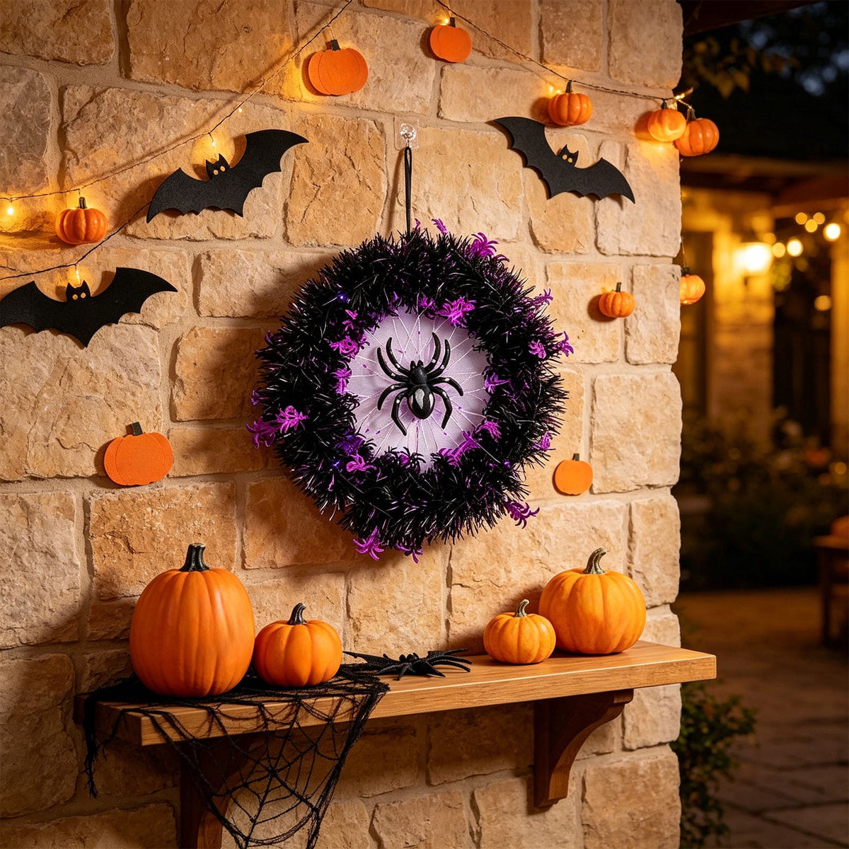 Hotyverty Halloween Wreath for Front Door, 13.77 Inch, Skull With Black Bow Wreath Halloween Decorations For Covered Outdoor Door & Farmhouse Gothic Home Ornament